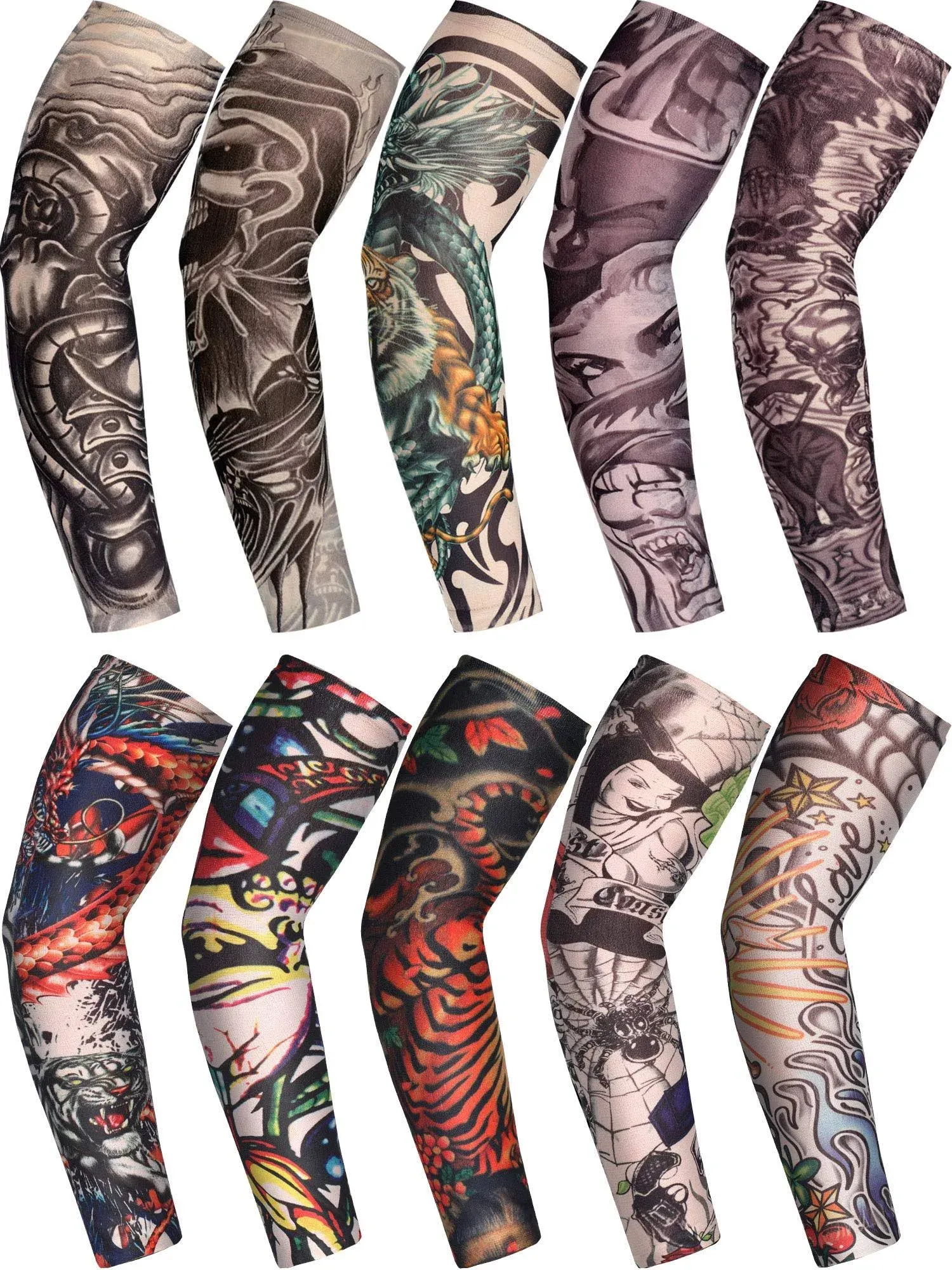 Boao 10 Pairs Men's Cooling Arm Sleeves Long Fingerless Arm Cover Anti Slip UV ...