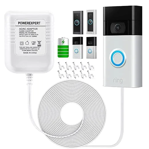 FiveFigs 24V Doorbell Transformer for Ring Doorbells, 16.5ft Long C Wire Adapter, Power Supply with Ring, Wyze, Eufy, Nest Hello Doorbells