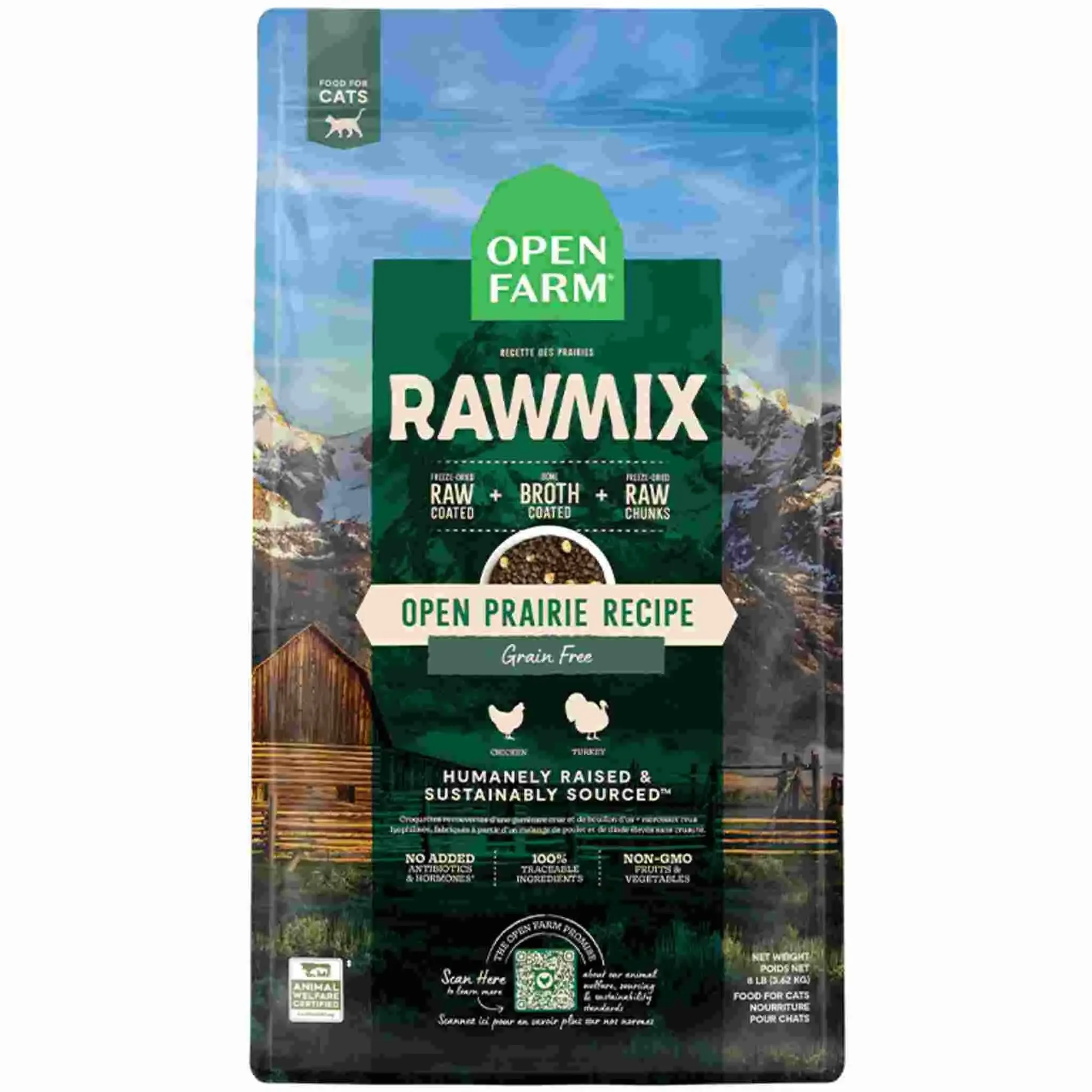 Open Farm RawMix Prairie Recipe for Cats, Includes Kibble, Bone Broth, and Freeze Dried Raw, Inspired by The Wild, Humanely Raised Protein and Non-GMO Fruits and Veggies, 2.25 lb