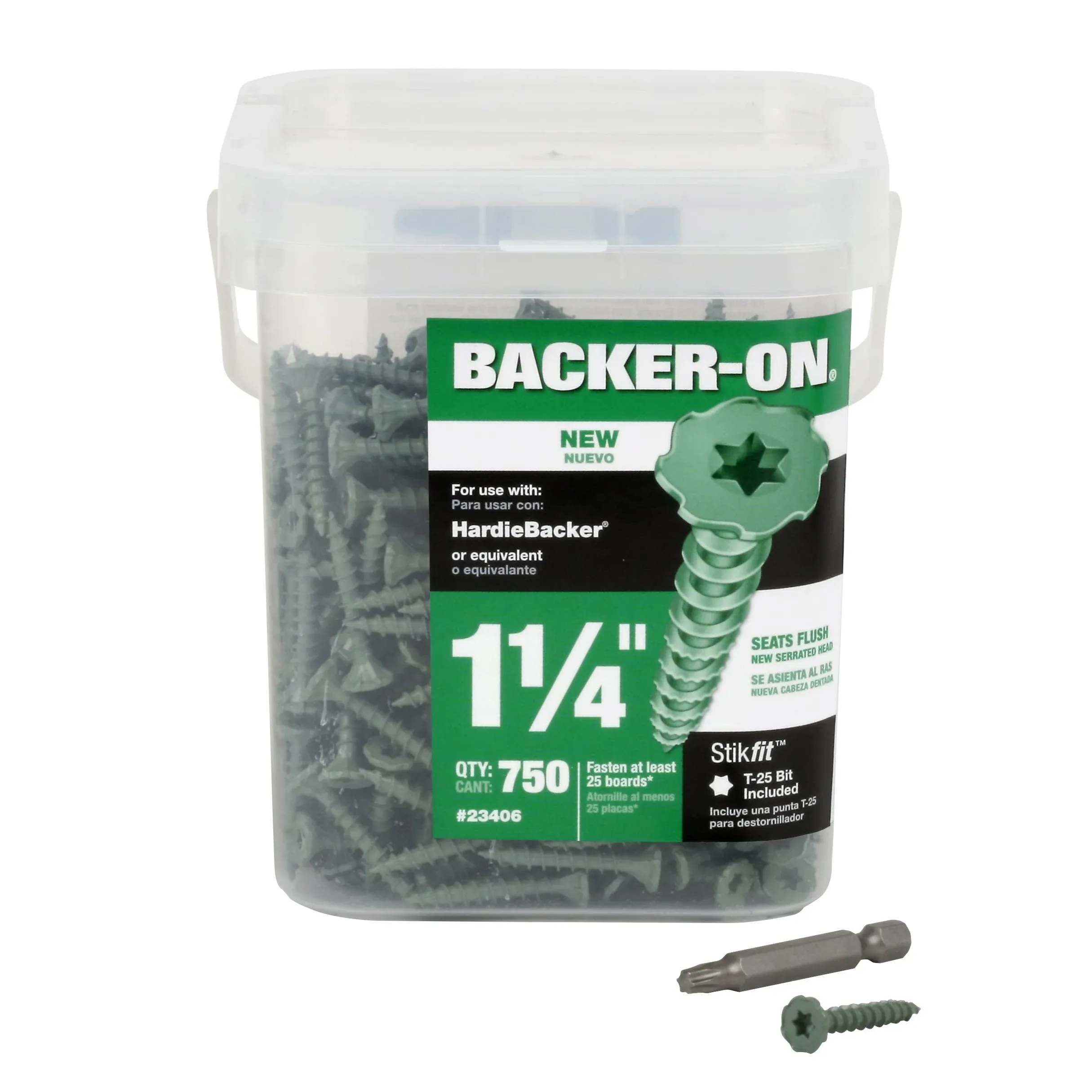 ITW Buildex 23406 Backer On Cement Board Screws #10 By 1-1/4 Inch Square Drive Flat Head 750 Pack With Bit