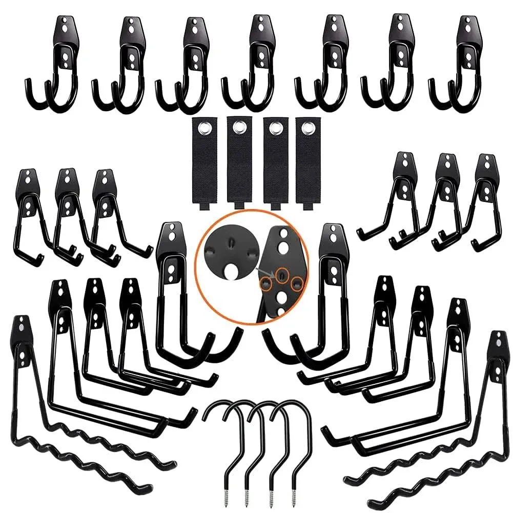 3-H Garage Wall Hooks 31 Pack,Garage Hooks Heavy Duty with Extra Welding Spots,Garage Hooks for Hanging,Garage Organizer for Garden,Lawn,Yard Tools,Chairs,Ladders,WeedEater,Shovel,Blower(Black)