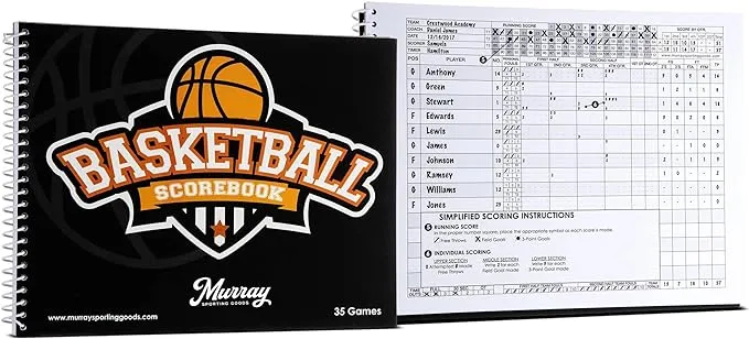 Murray Sporting Goods Basketball Scorebook - 35 Games Score Book Side by Side ...