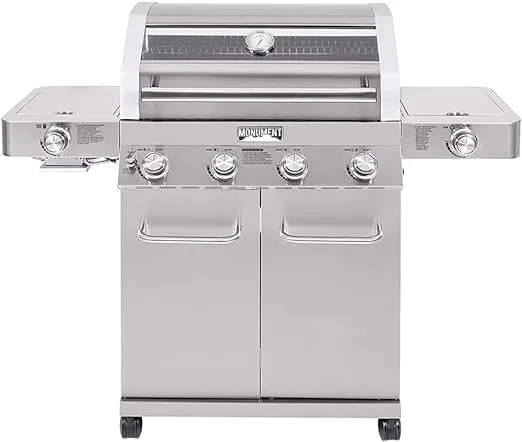 Monument Grills Clearview Lid 4 Burner with Side Sear Burner Propane Gas Grill, Size: 22.5, Silver