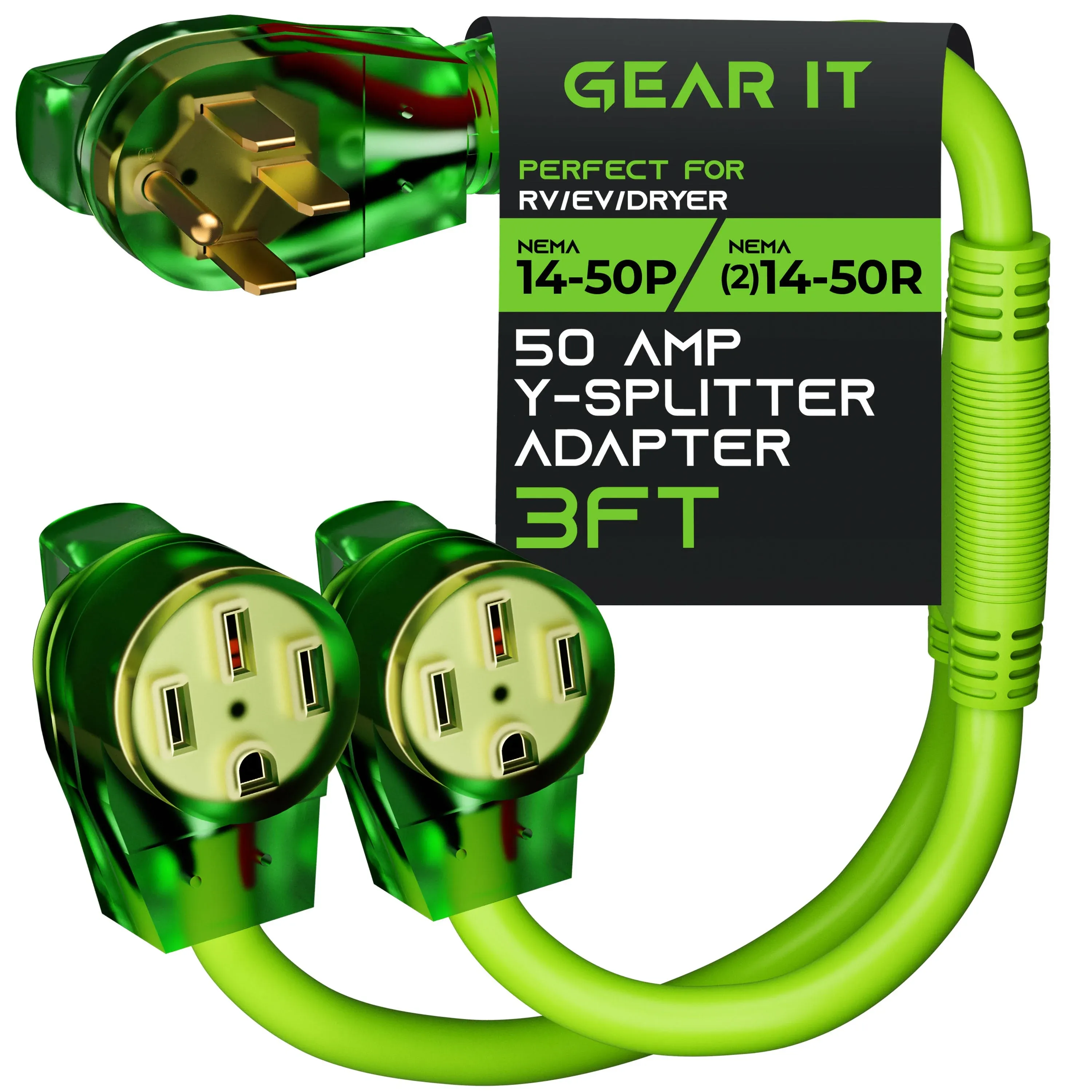 GearIT 50 Amp Y Splitter Adapter Cord for RV and EV, 4-Prong 250-Volt, Green 