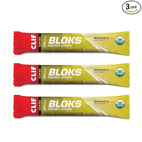 CLIF BLOKS - Energy Chews - Margarita with Salt 3X Sodium for added Electrolytes- Non-GMO - Plant Based Food - Fast Fuel for Cycling and Running-Workout Snack (2.1 Ounce Packet, 3 Count)