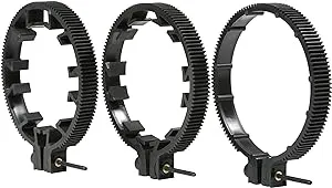 Movo FR3 Adjustable Follow Focus Ring Set of 3 with 65mm, 75mm and 85mm Lens Gear Rings (Standard 32 Pitch - 0.8 mod)