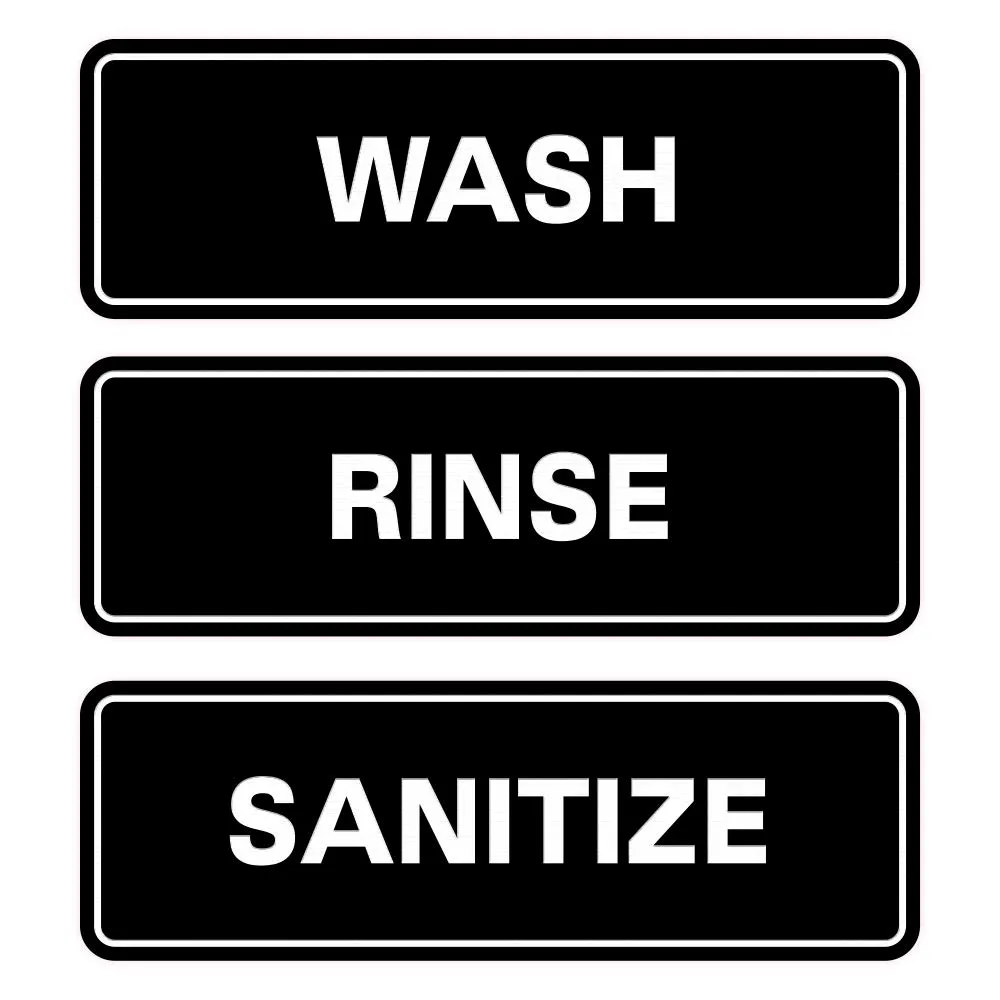 Standard WASH RINSE SANITIZE Sign 3-Pack - 3 Bay Sink Signs - Signs for resta...