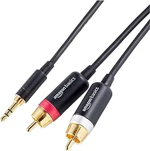 Amazon Basics 3.5mm Stereo Aux to 2 x RCA Audio Cable Adapters, 4 Feet/1.2 m, for Connecting Amplifiers, Speakers, with Gold-Plated Plugs, Black