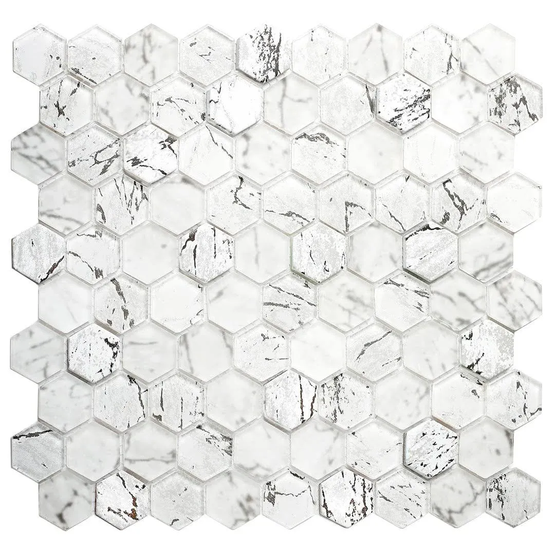 Parrotile Hexagon Mosaics Tile Carrara White Glass Mosaic for Wall Backsplash ...