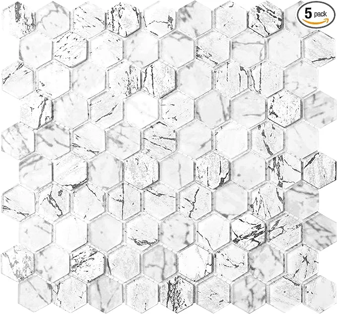 Parrotile Hexagon Mosaics Tile Carrara White Glass Mosaic for Wall Backsplash ...