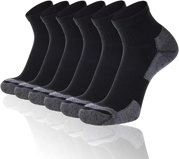 Men's Athletic Ankle Quarter Socks Men Comfort Cushion Moisture Wicking Work Sock 6 Pack