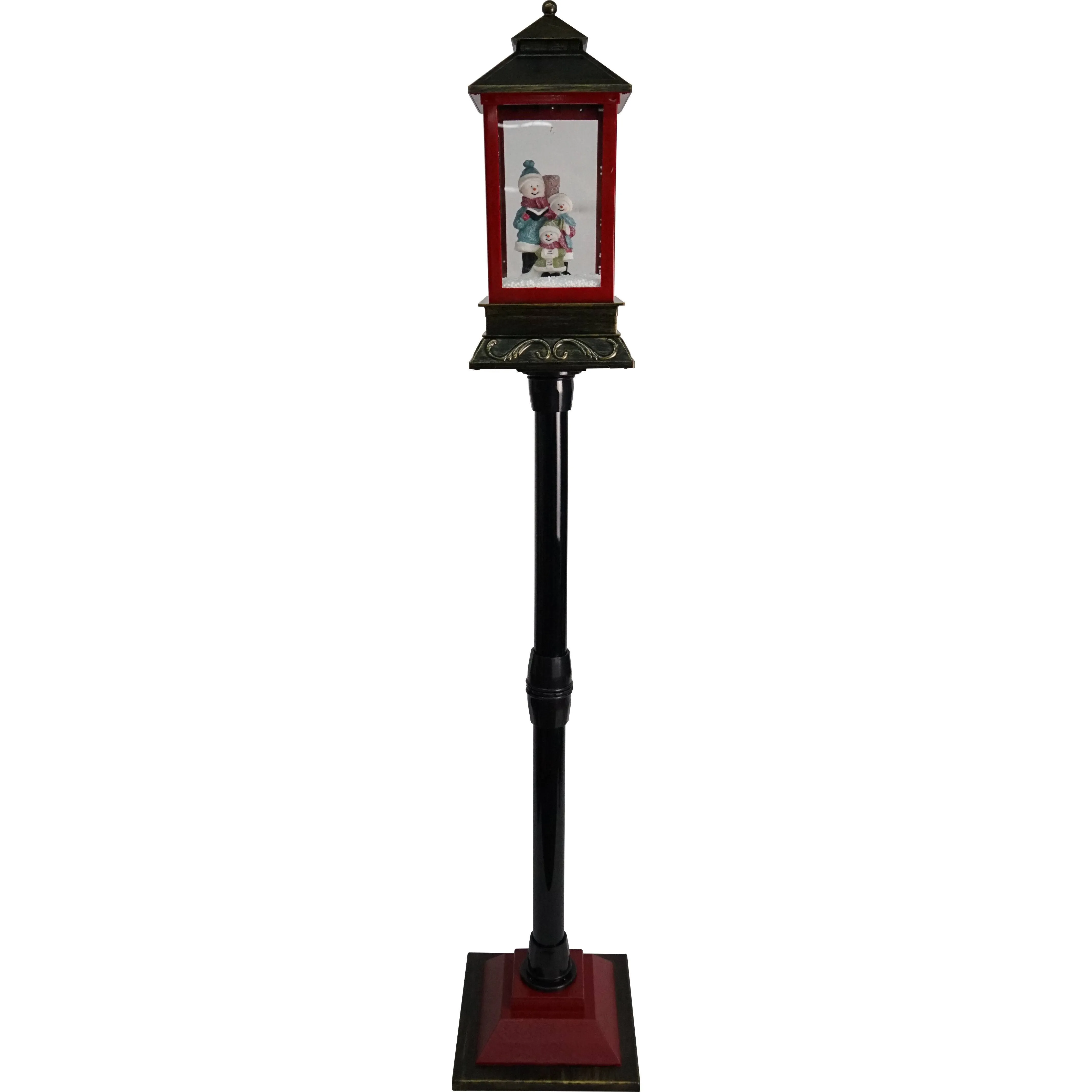 Fraser Hill Farm Let It Snow Series 49-in. Musical Mini Street Lamp Christmas Decor with Snow Family Scene, Cascading Snow, Christmas Carols, Festive Holiday Home Decor, Black/Bronze/Red