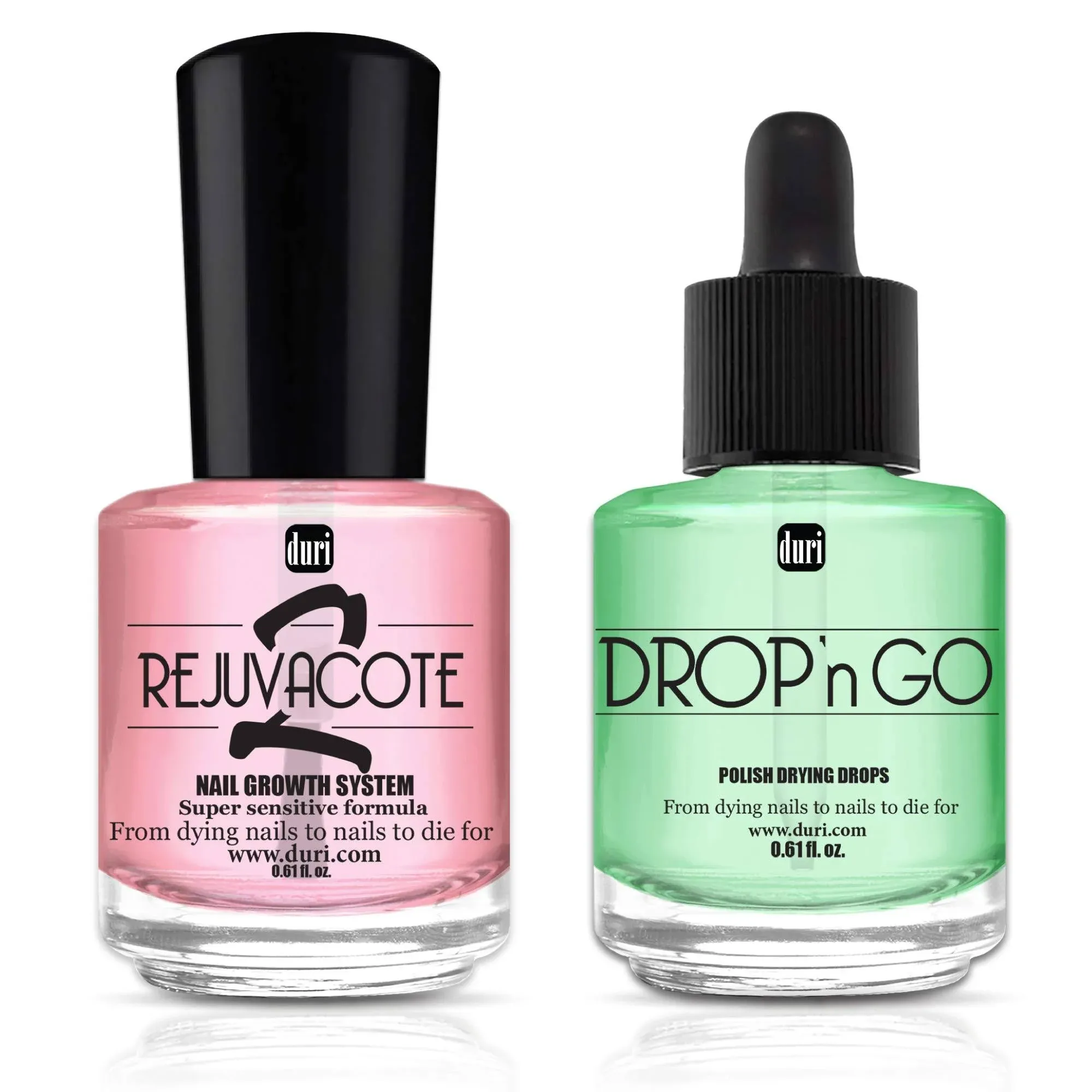 Duri Rejuvacote 2 Nail Growth System Base and Top Coat, Drop'n Go Nail Polish Drying Drops - Nails Hardening, Growth, Damage Repair, CHIPPING, Breakin