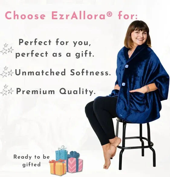 EzrAllora Premium Double Layer Poncho Blanket for Women - No Sleeves - Sherpa ...