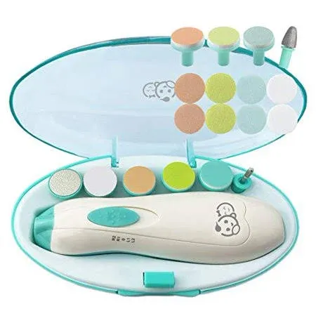 Baby Nail Trimmer 21 in 1, with Labeled case, Includes 13 Extra Replacement Tools, Royal Angels Baby Electric Nail Kit, Baby Nail Care, Nail File Newborn Toddler Toes & Fingernails Clipper (Green)