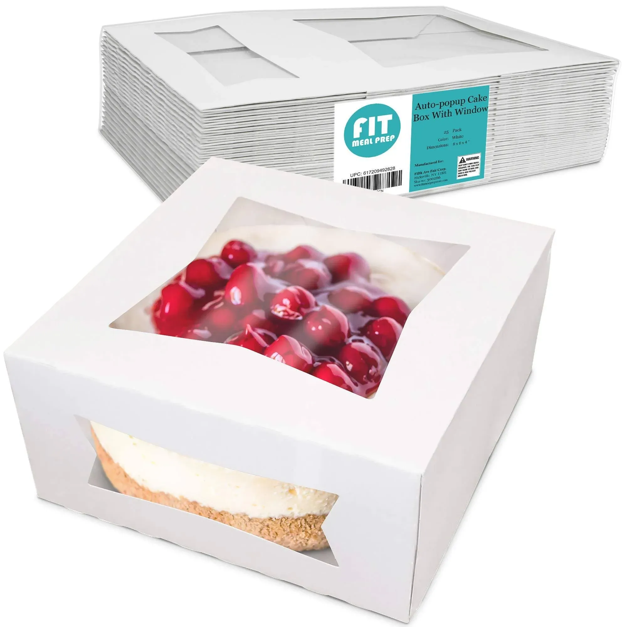 Fit Meal Prep [25 Pack] Bakery / Pie / Cake Box with Window 8x8x4 inch - White ...