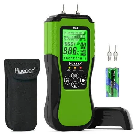 Huepar Digital Wood Moisture Meter, Pin-Type Water Leak Detector Wood Dampness ...