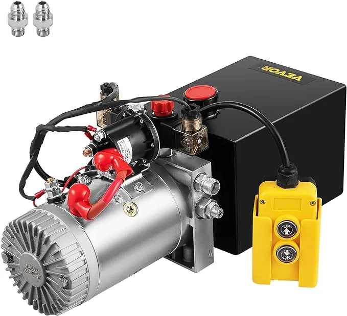 Mophorn Hydraulic Pump 6 Quart Hydraulic Power Unit 12V DC Hydraulic Pump Dump Trailer Double Acting Hydraulic Pump (Steel, 6 Quart/Double Acting)