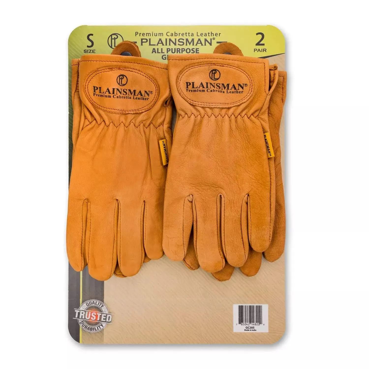 Plainsman Premium Cabretta Brown Leather Gloves 2 Pairs (Small)