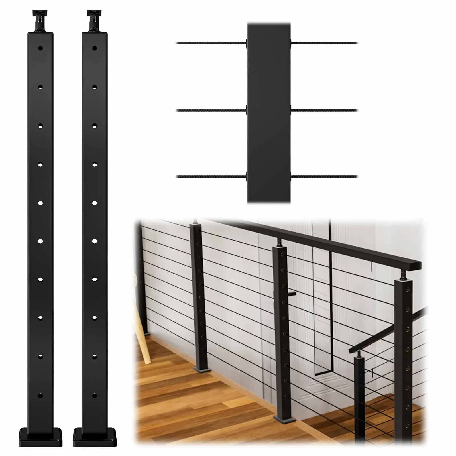 Railing Post 36"x2"x2" Level drilled Post 10 Holes, Wall Thickness 1.2mm,Railing