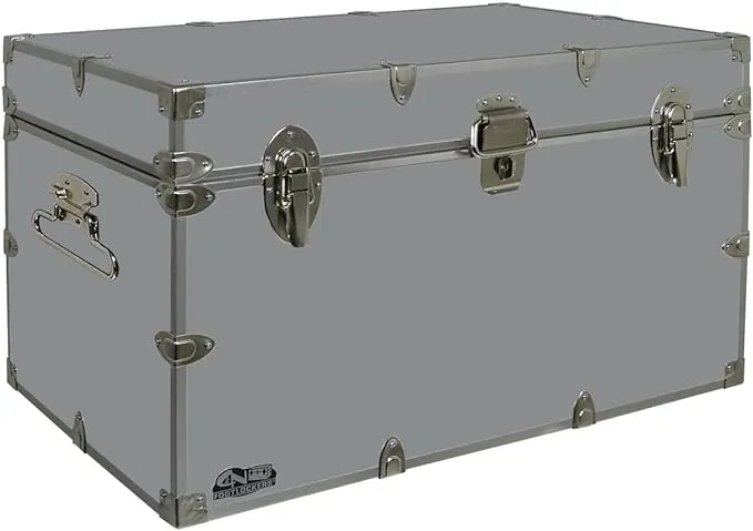 C&N Footlockers Graduate Storage Trunk - Large College Dorm Chest - Durable with Lid Stay - 32 x 18 x 18.5 Inches (Gray)