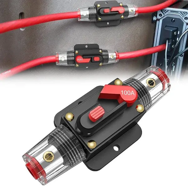 Nilight 100A Inline Circuit Breaker Resettable 12-24V DC Manual Reset Fuse Holder 3-15AWG Overload Protection for Car Audio Sound Amplifier System RV Marine Boat Truck Solar Inverter