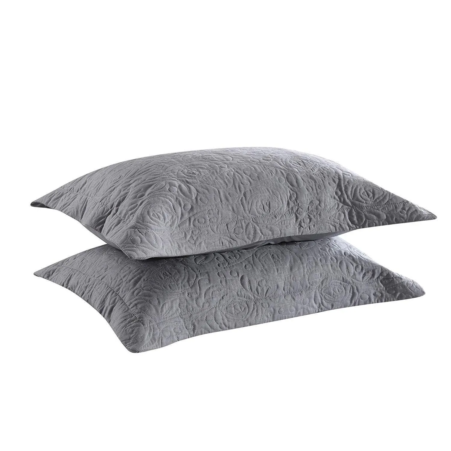 MarCielo 2-Piece Embroidered Pillow Shams, King Decorative Microfiber Pillow Shams Set, King Size (Grey)