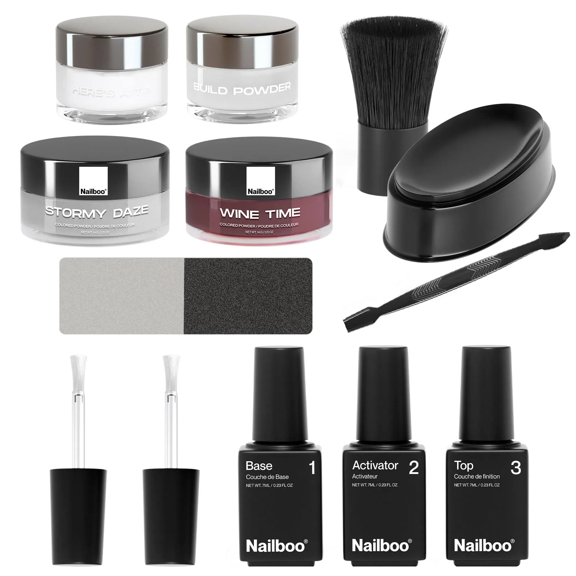 Nailboo Premium Dip Nails Essentials Kit (White, Burgundy, and Cool Gray), Nail Powder Dip Kit for DIY At Home Manicure, No UV Lamp Needed, Includes Dipping Powder and Liquids, Manicure Kit for Nail Dip Beginners or Professionals