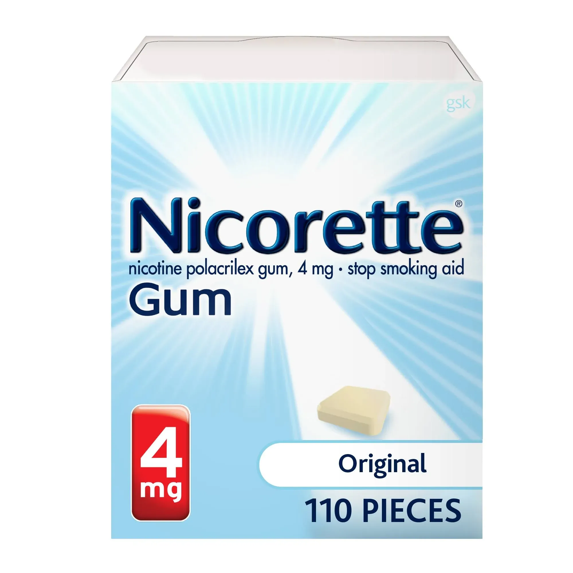 Nicorette Stop Smoking Aid, 4 mg, Original, Gum - 110 gums