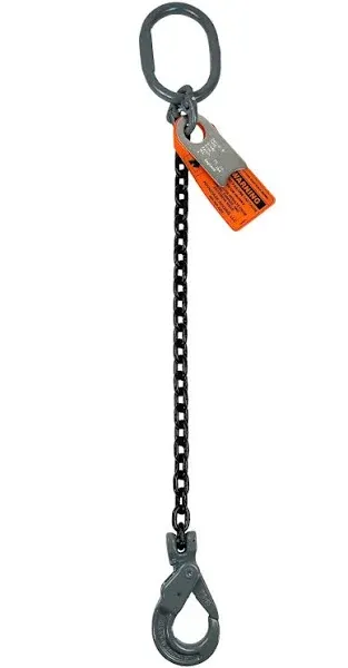 Chain Sling - 3/8" x 5' Single Leg with Positive Locking Hook - Grade 100