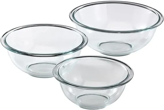 Pyrex Glass Mixing Bowl Set (3-Piece Set, Nesting, Microwave and Dishwasher Safe) 