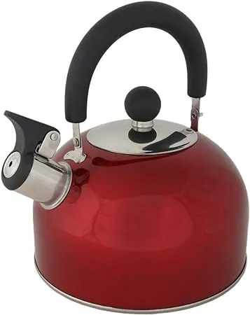 Lily's Home 2 Quart Stainless Steel Whistling Tea Kettle, the Perfect Stovetop Tea and Water Boilers for Your Home, Dorm, Condo or Apartment. Red