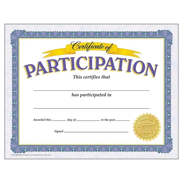 Trend Certificate of Participation Classic Certificates, 8-1/2" x 11", 30 Count