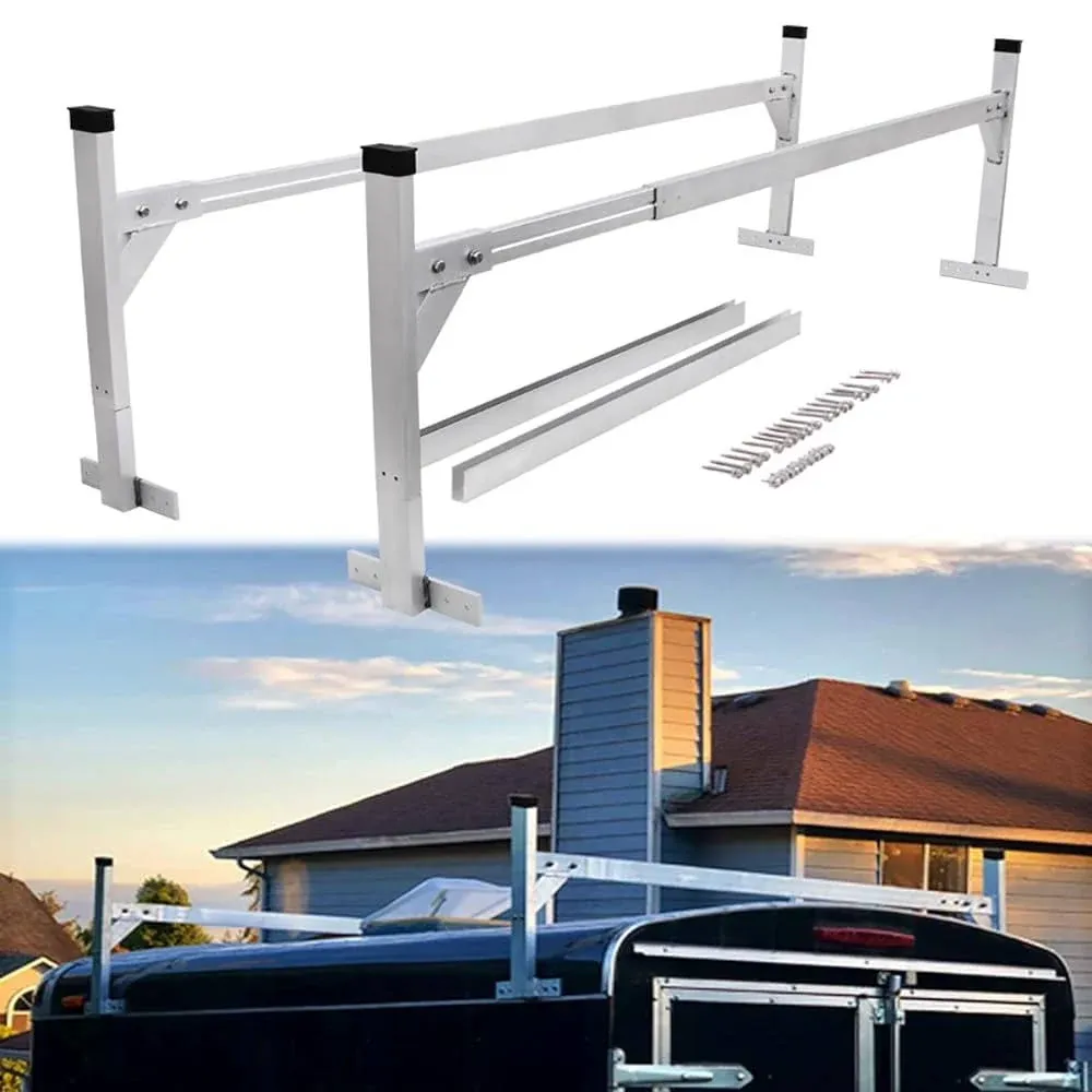 4'-8.5' Adjustable Enclosed Trailer Ladder Rack Fit for Open and Enclosed Trailers - Aluminum 800 LB Capacity Ladder Racks for Trailer