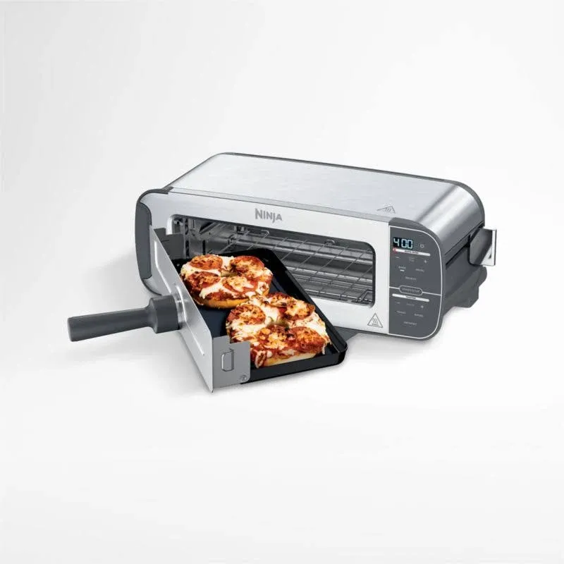 Ninja ST101 Foodi 2-in-1 Flip Toaster, 2-Slice Capacity, Compact Toaster Oven, Snack Maker, Reheat, Defrost, 1500 Watts, Stainless Steel