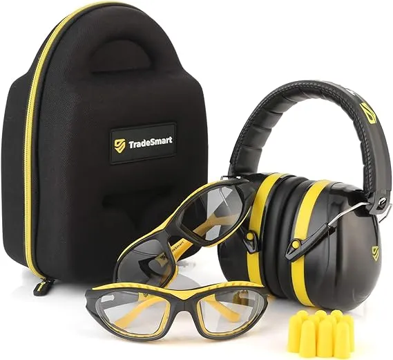 TradeSmart All-in-One Shooting Ear Protection - Comfort+ NRR 28 Earmuffs, Glasses & Earplugs + Carry Case