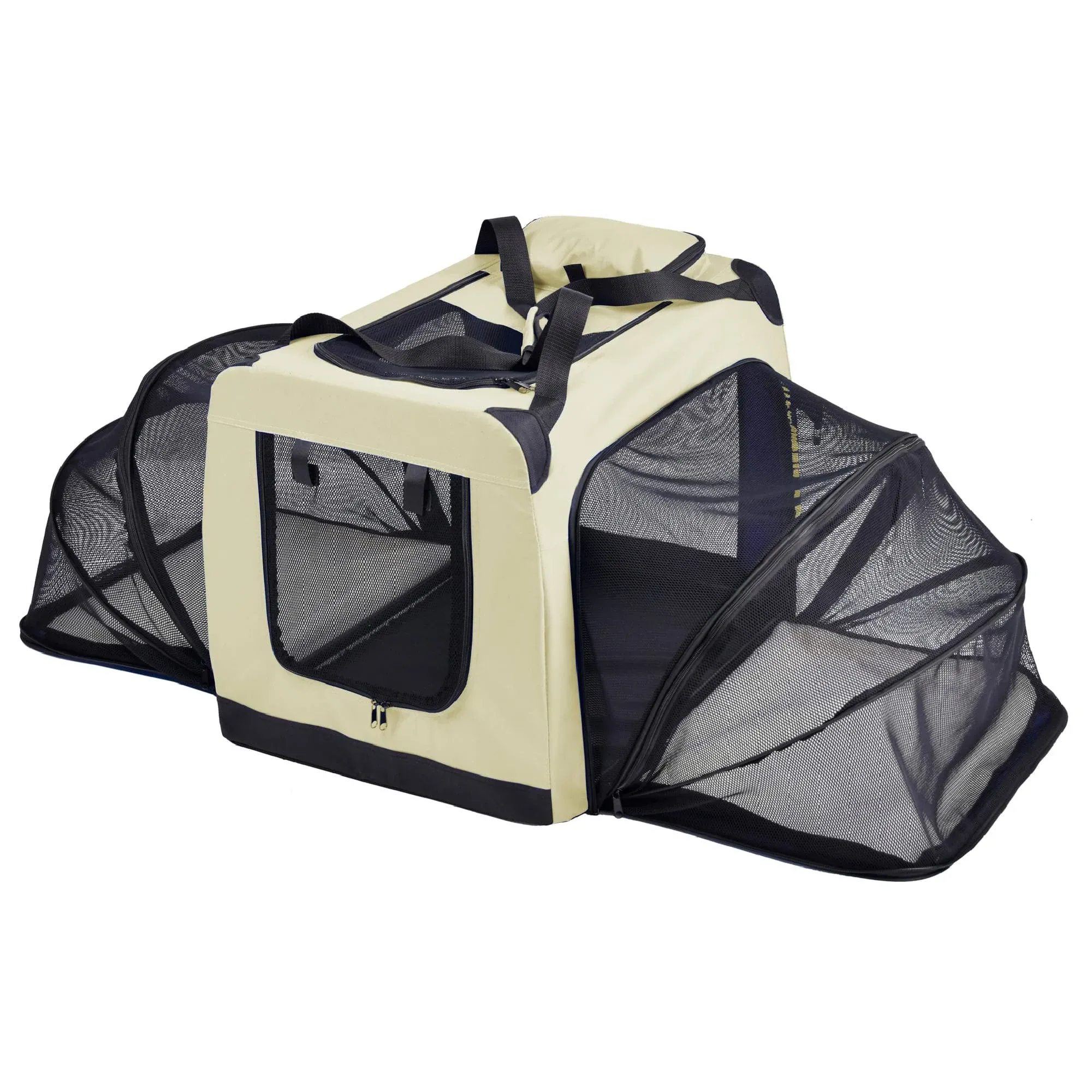 Pet Life Hounda Accordion Metal Frame Soft Folding Expandable Dog Crate - Khaki