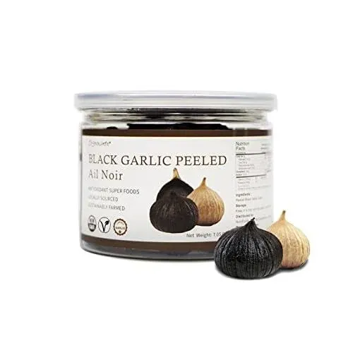 Orgnisulmte Canada Peeled Black Garlic Fermented for 90 Days Peeled Multiple Clove Super Foods Healthy Snack Ready to Eat 7.05 oz