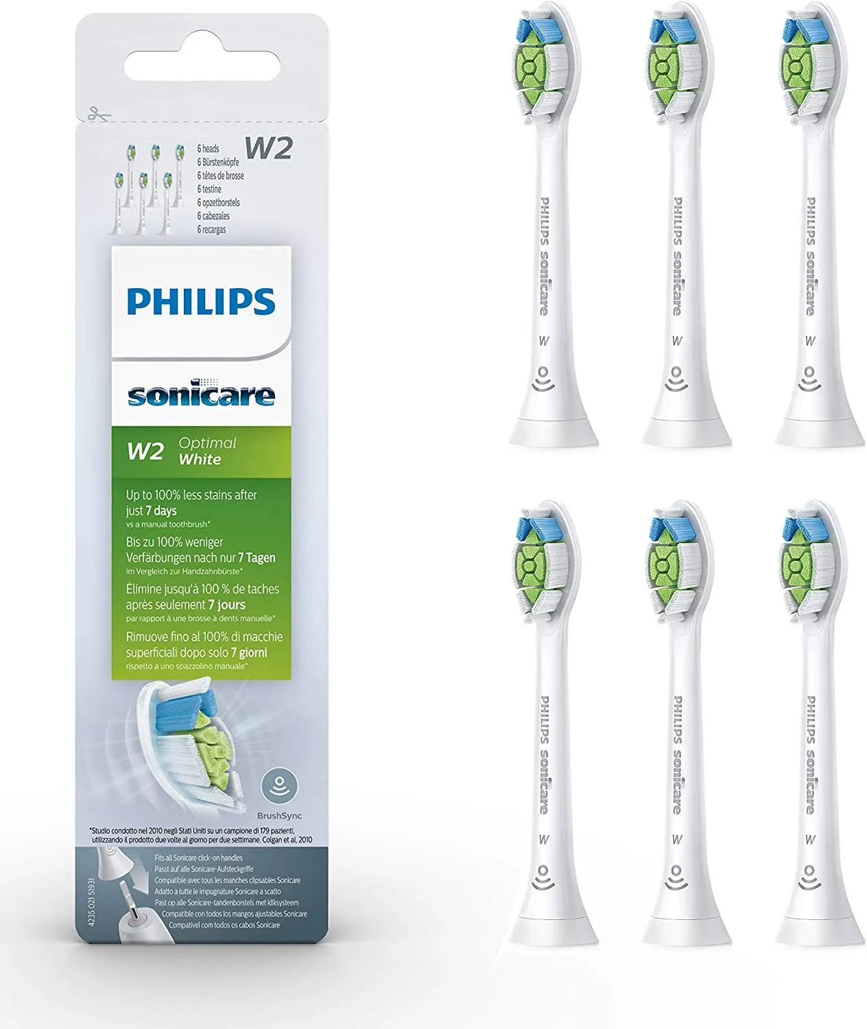 Philips Sonicare Original W2 Optimal White Standard Schallzahnbürstenköpfe - 6er-Pack in Schwarz (Modell HX6066/10)