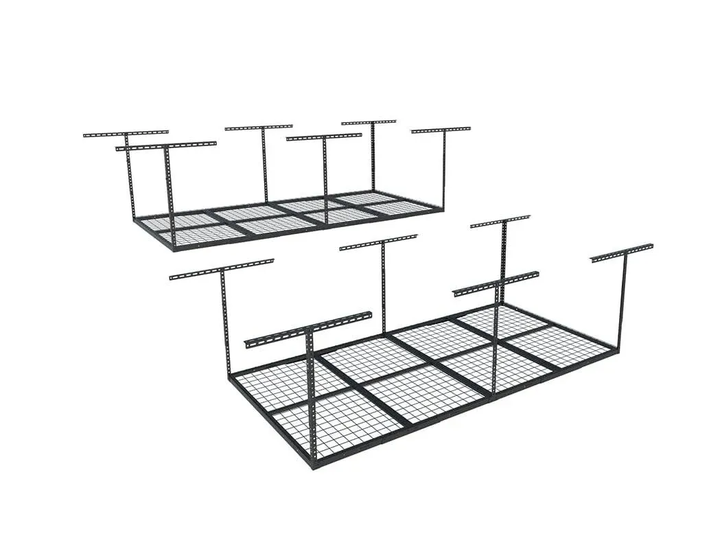 FLEXIMOUNTS 3x8 Overhead Garage Storage Rack,Adjustable Garage Storage Organization Systerm,Heavy Duty Metal Garage Ceiling Storage Racks,2 Pack,Black