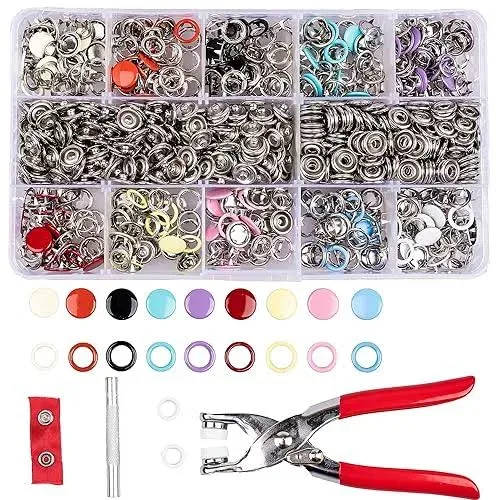 200 Sets Snap Button Kit, 9.5mm 10 Colors Snaps for Clothing, Snap Fastener T...