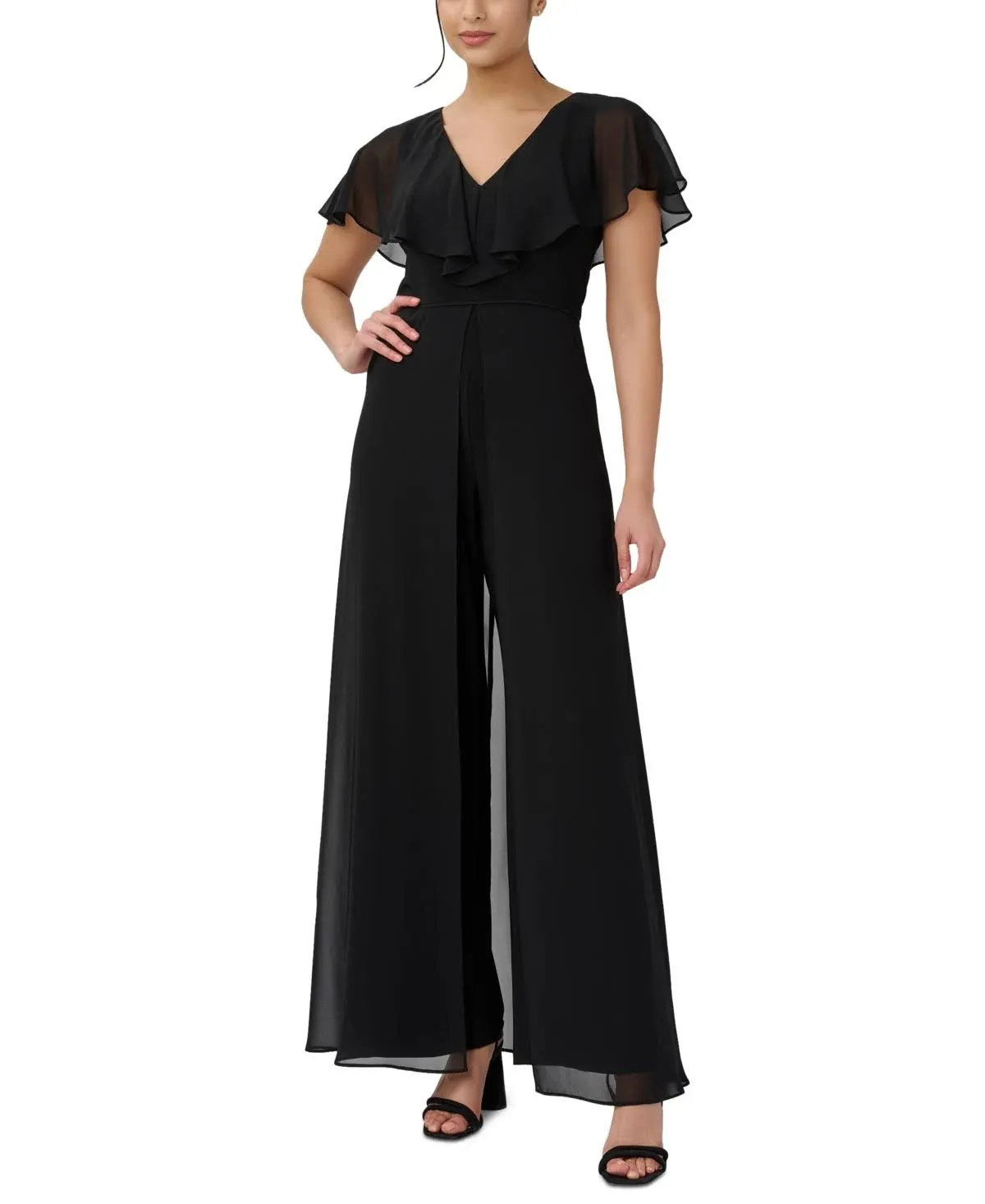 Womens Chiffon Ruffle Overlay Jumpsuit