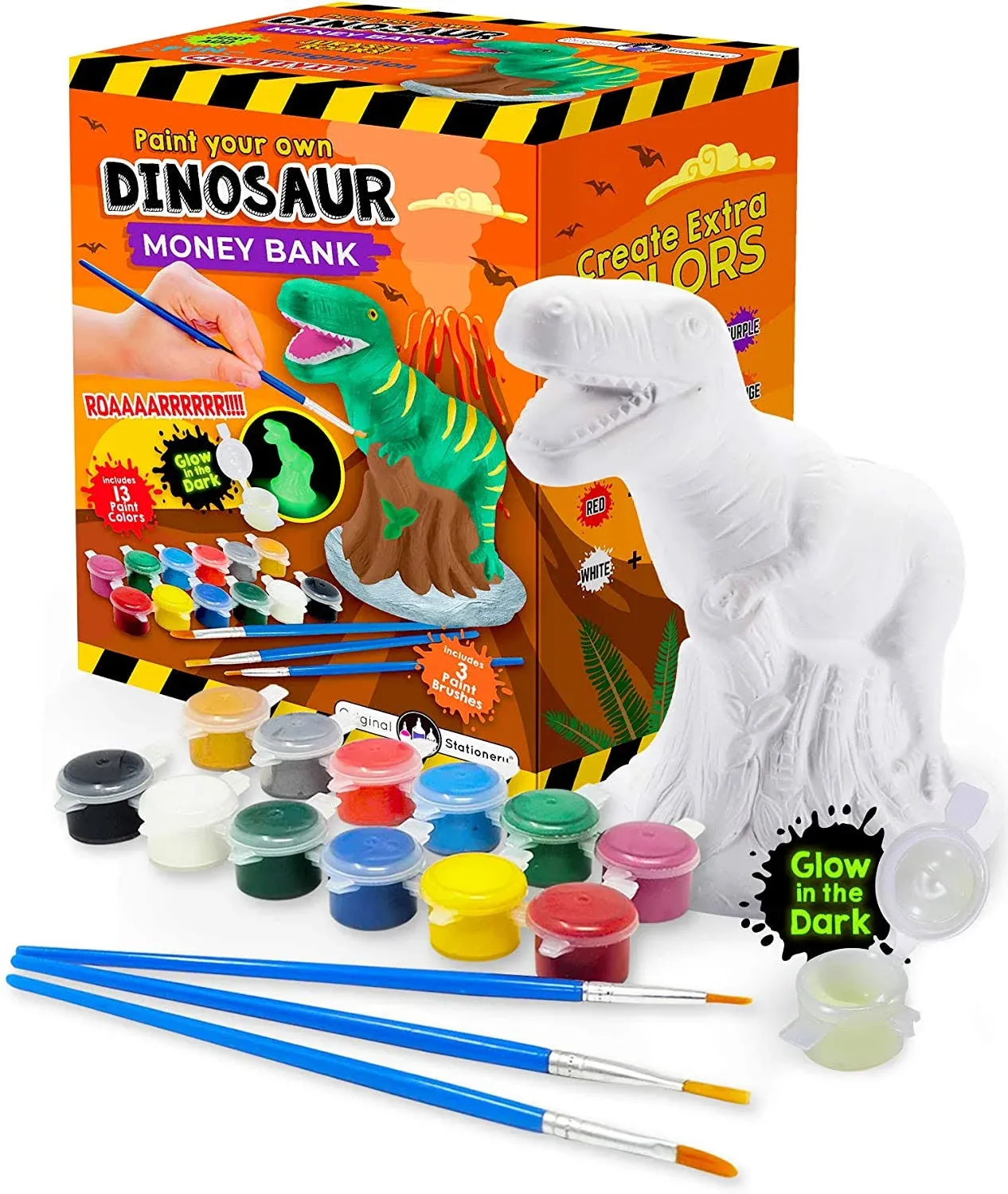 Original Stationery Paint Your Own Dinosaur Money Bank Craft Kit, Toddler ...