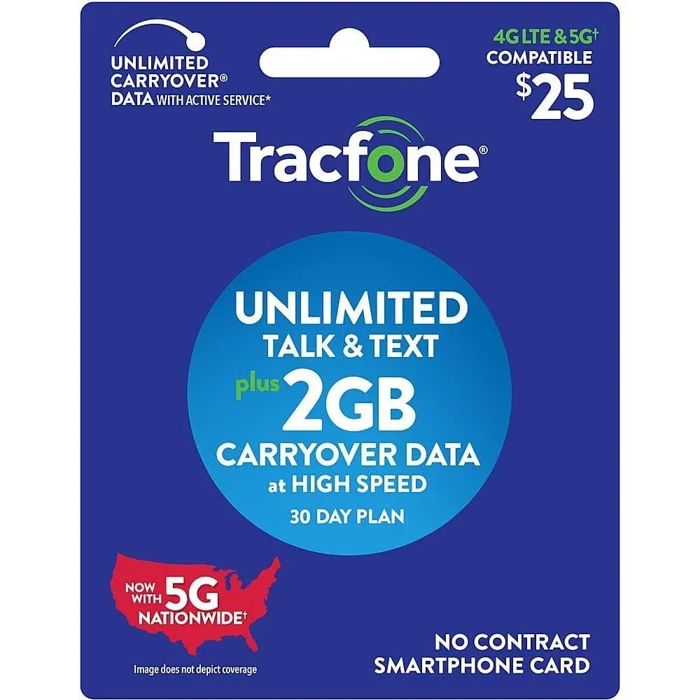 Tracfone Unlimited Talk, Text, 2GB Data - 30 Day Smartphone Plan