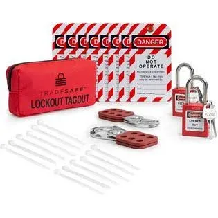 TRADESAFE Lockout Tagout Kit with Hasps, Lockout Tags, Red Loto Locks - Electrical Lock Out Tag Out Kits for OSHA Compliance, Personal Loto Kit (2 Keys Per Lock)