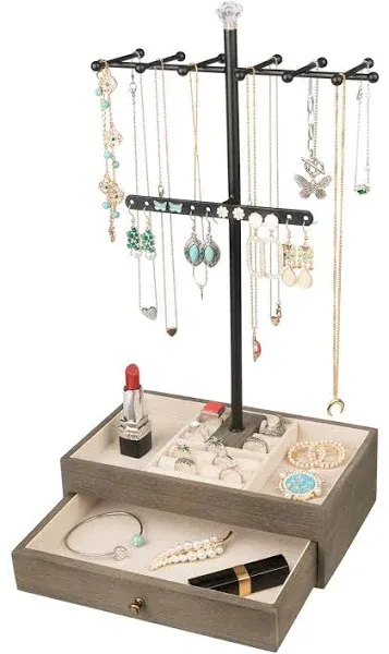 Meangood Jewelry Organizer Stand, 3-Tier Necklace Holder Jewelry Tree with Wooden ...