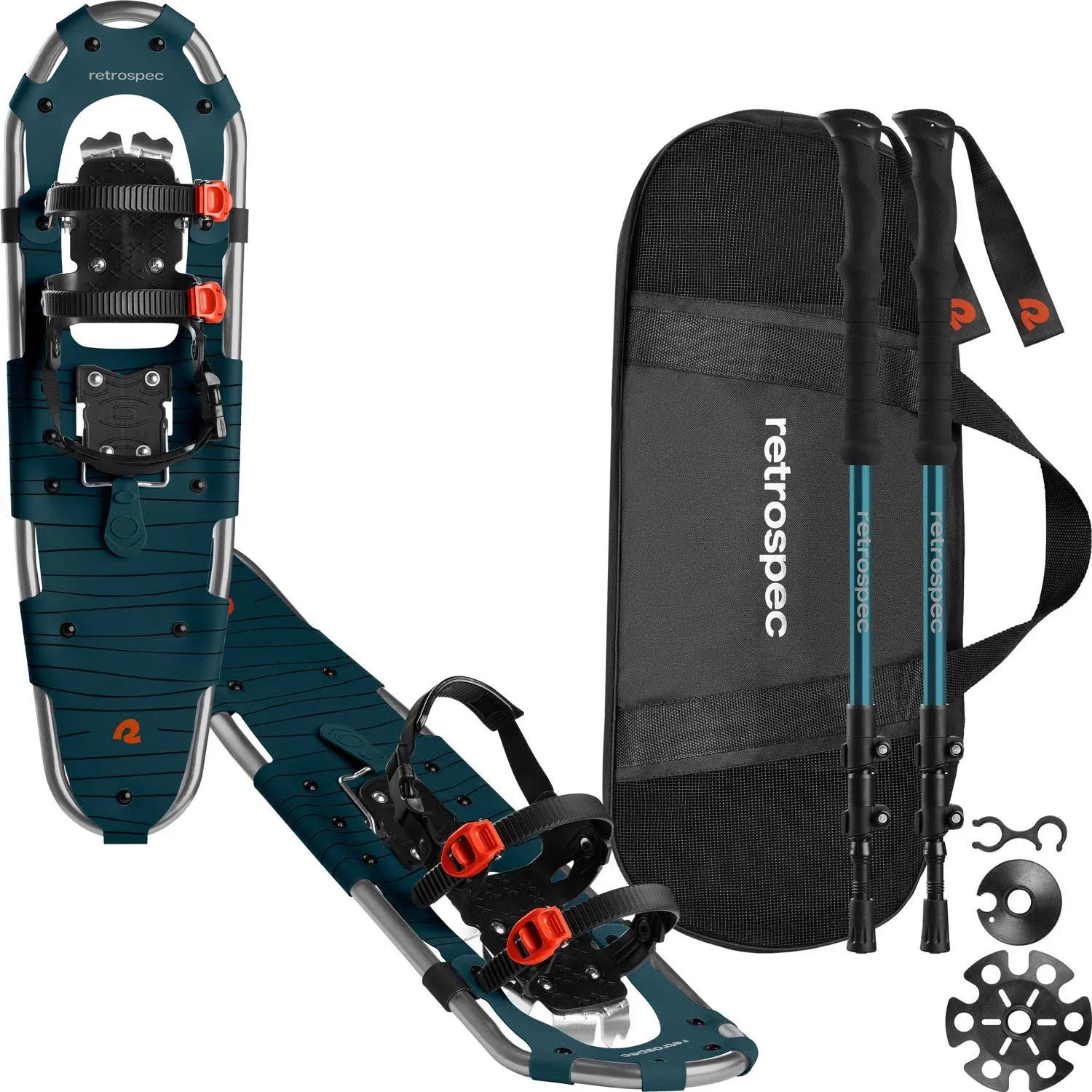 Retrospec Drifter 21/25/30 Inch Snowshoes & Trekking Poles Bundle for Men, Women, and Youth - Durable All Terrain with Adjustable Binding, Carry Bag and Lightweight Aluminum Walking & Hiking Poles