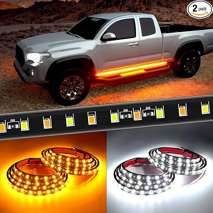 Nilight Truck LED Running Board Lights 2PCS 48nch LED Side Maker Light with White Courtesy Light & Sequential Amber Turn Signal Light LED Lighting Strips Running Lights Kit for Trucks Pickup SUV