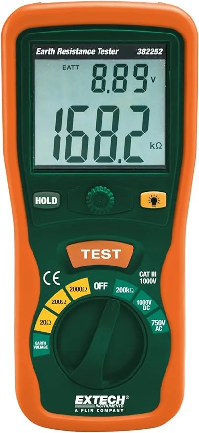 Extech 382252 Earth Ground Resistance Tester Kit, Black