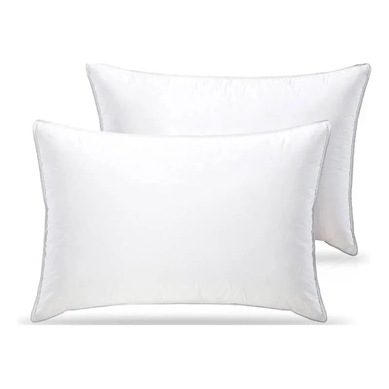 QUBA LINEN Queen Size Bed Pillows - Set of 2 Medium Density Soft and Suppor